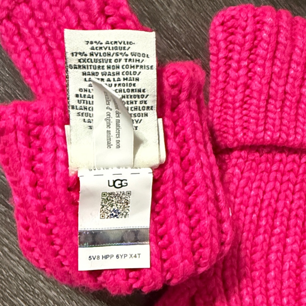 UGG Women’s Bright Pink Knit Fingerless Gloves - Picture 2 of 6